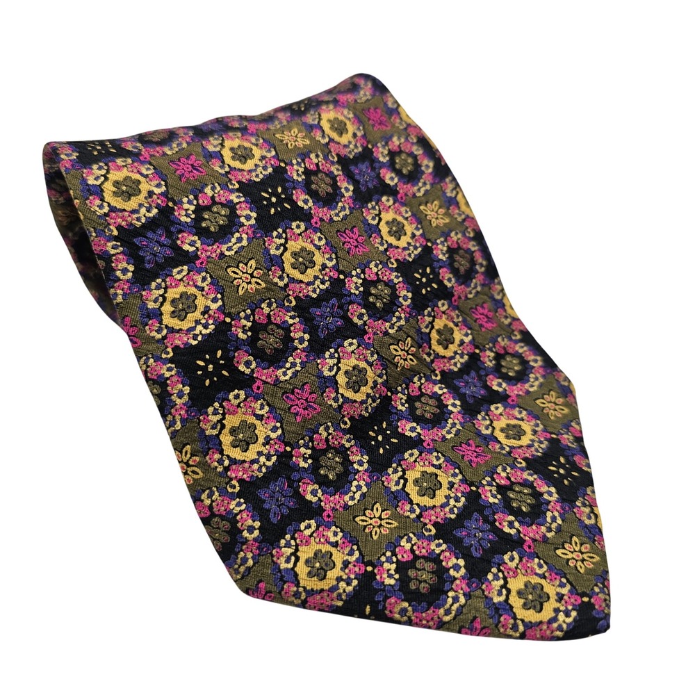 Vintage Brioni Medallion Silk Jacquard Tie Floral Multi Handmade Italy Luxury